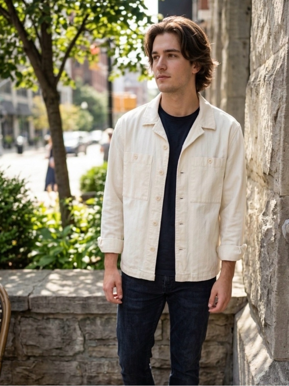 Original Use Button Down Cream Shirt Jacket